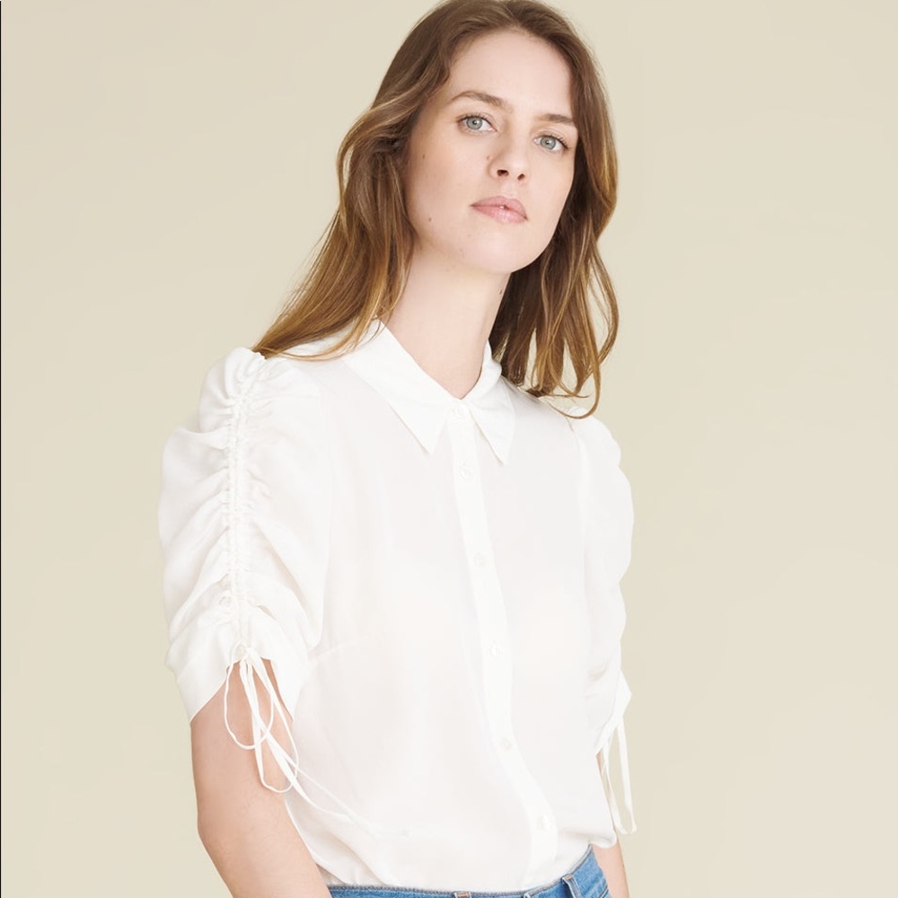 NWT $350 Veronica Beard Carmine Silk Shirred Drawstring Blouse